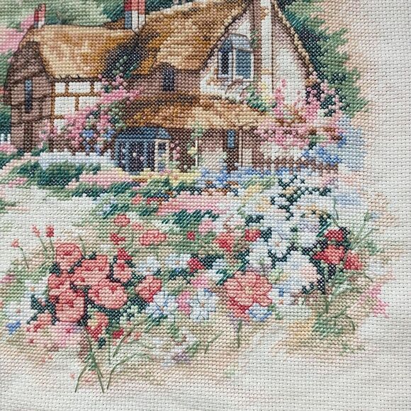 Sunset Design Cottage Enchantment Crosstitch Embroidery Wall Hanging ~11x14" - Picture 6 of 7